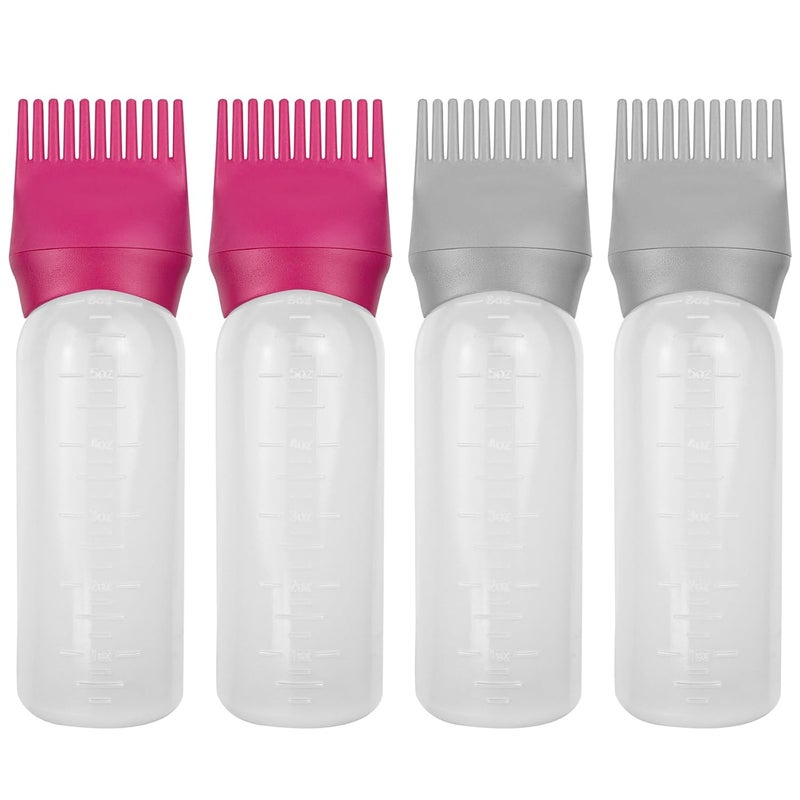 FZWONVUC 4 Pack Root Comb Applicator Bottle, Hair Oil Applicator, Oil Comb Applicator Bottle for Hair Dye Shampoos Hair Salons (Red+Grey) - Image 1